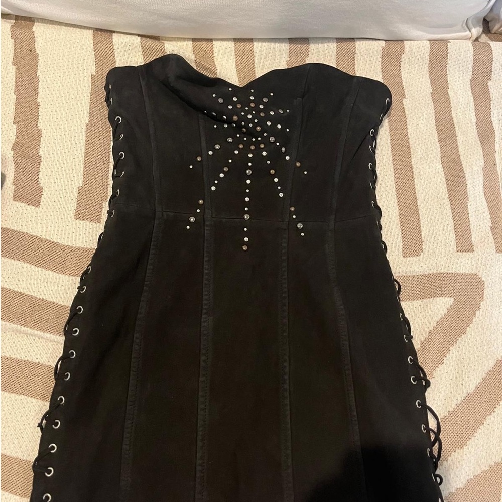 Elegant Black Strapless Dress with Studded Detail